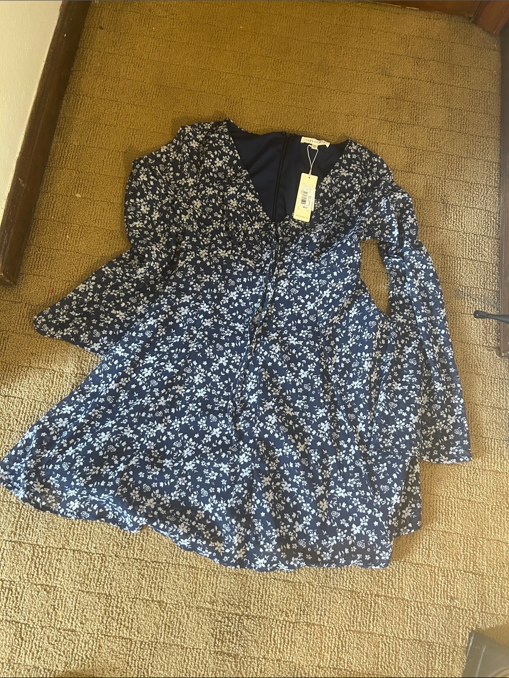Copper Key Navy Blue Floral Long-Sleeve Dress